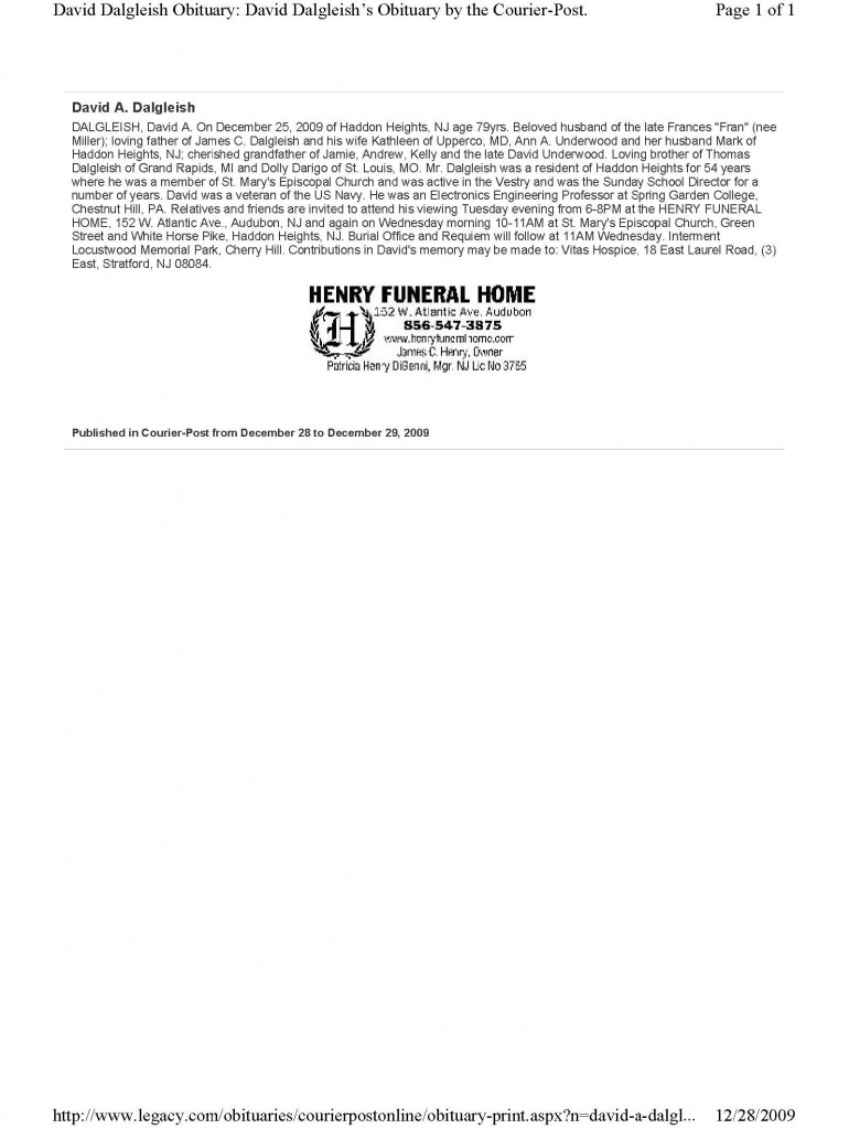 Obituary of David Dalgleish